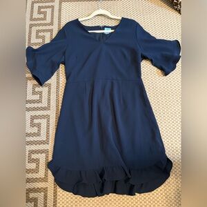 CeCe Navy Blue Dress with ruffle sleeves and hem